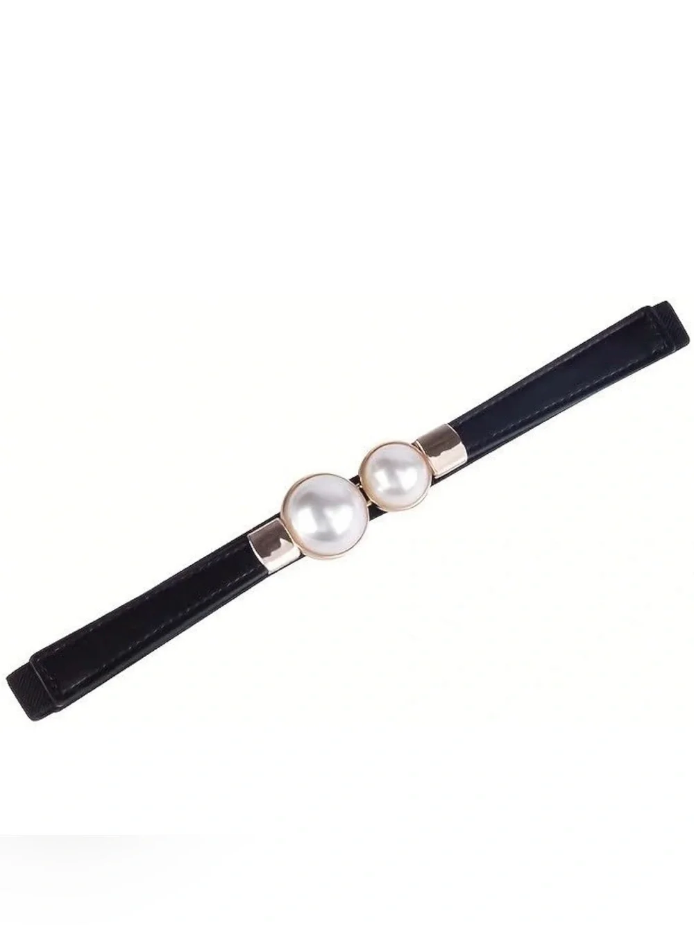 Double Pearl Skinny Elastic Waist Belt - Black Gold Minimalist - Fits S - L - Picture 6 of 8
